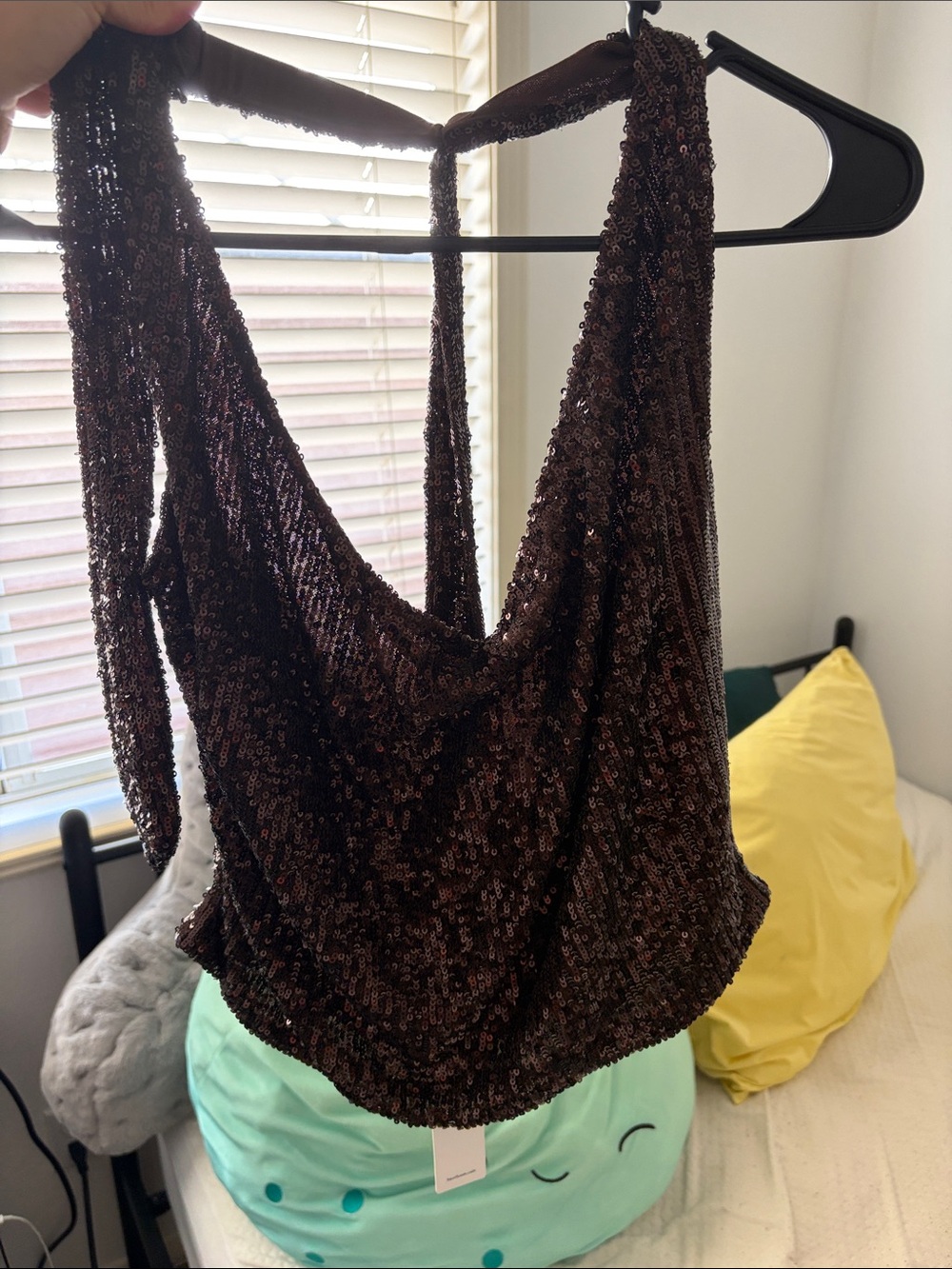 Heartloom Brown Sequin Halter Cowl Tank